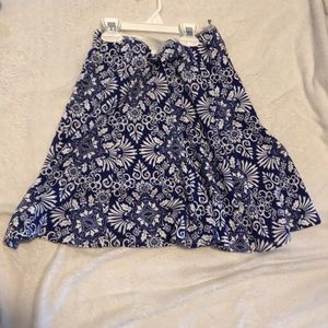 A blue and white med length skirt